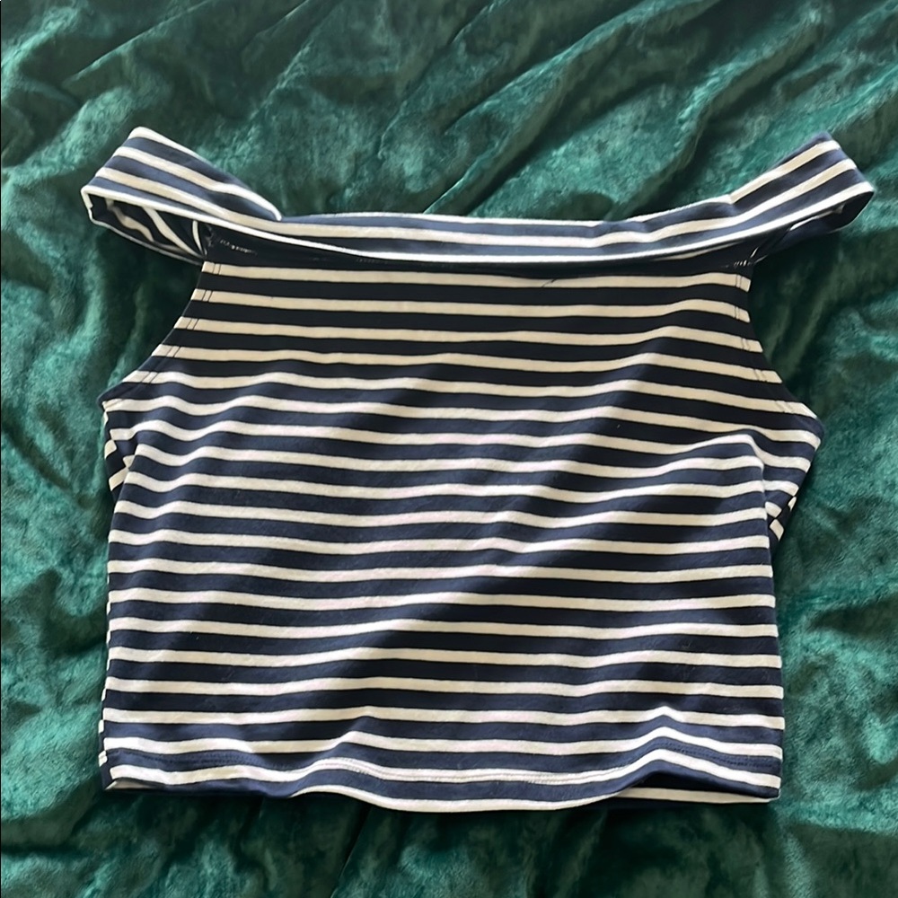 Wild Fable Black and White Off-Shoulder Crop Tank Top